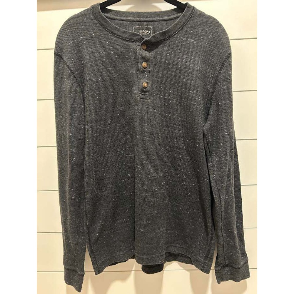 Sonoma Goods for Life Mens Gray Marl Waffle Knit Long Sleeve Henley Shirt M
